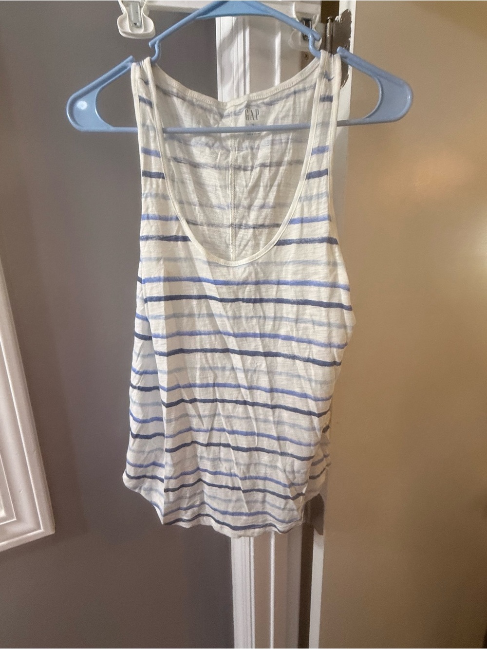 GAP White Tank with Light Blue and Navy Stripes